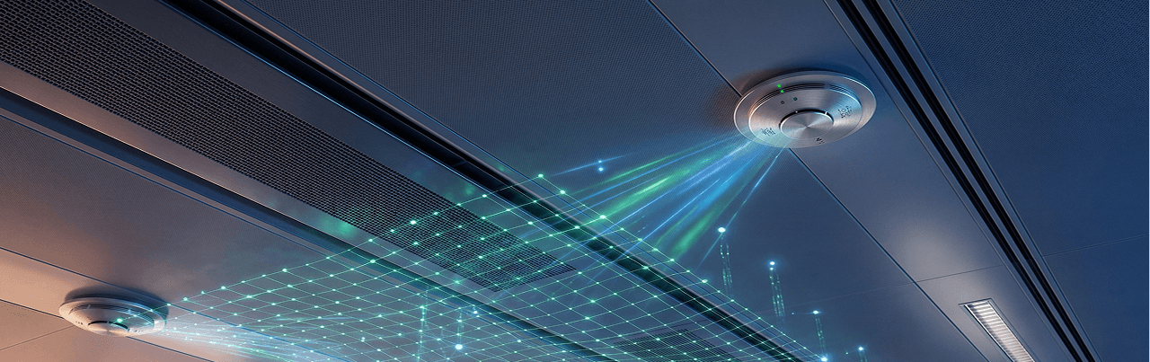 Ceiling lighting and HVAC vents representing utility rebate programs